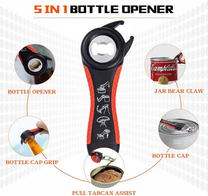 Jar Opener Bottle Opener for Weak hands 5 Pack, Multi Kitchen Tools Set for Weak Hands, Children, Seniors with Arthritis, Lid Opener for Children, with Silicone Handle (Red)