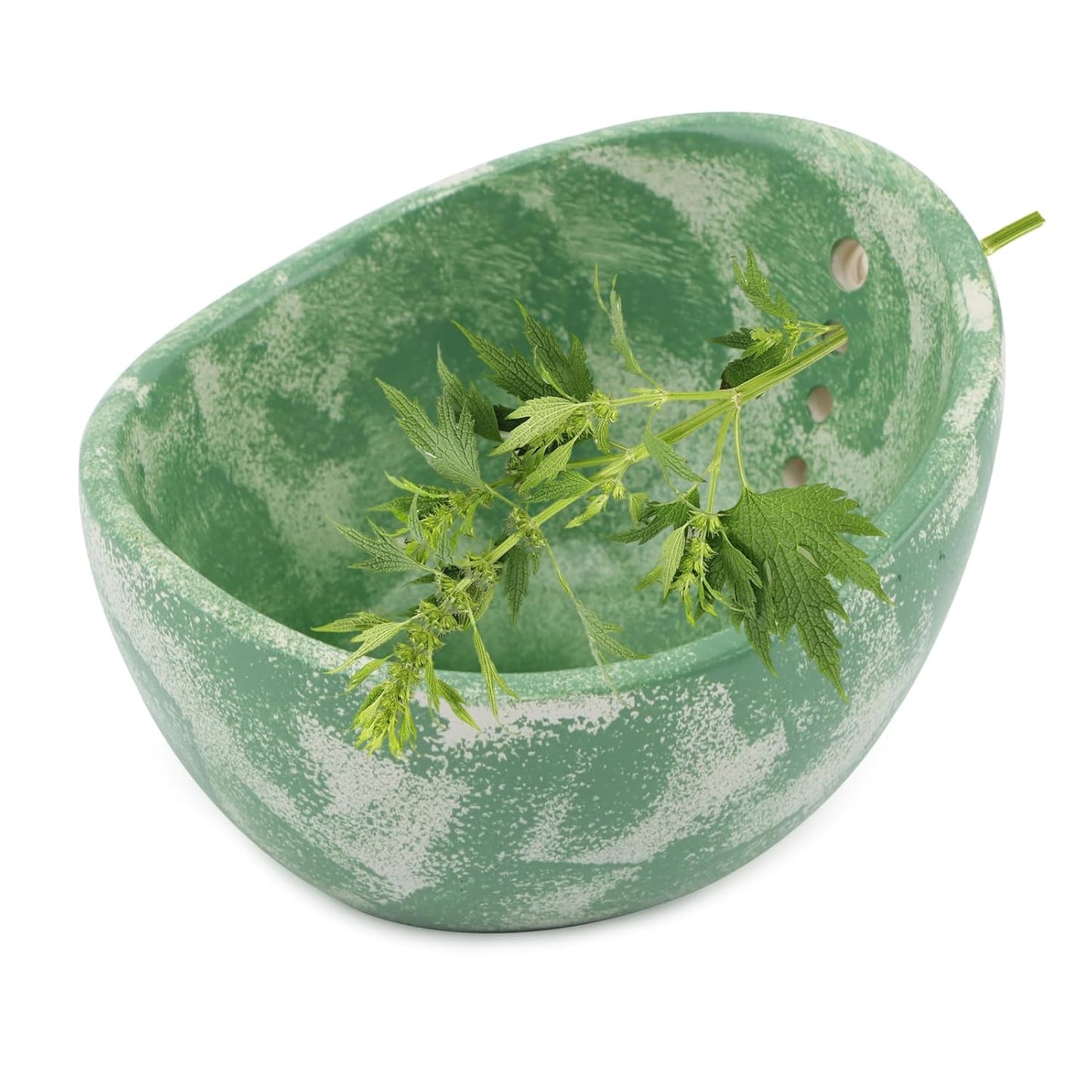 Handmade Ceramic Herb Stripper Bowl, Pottery Herb Stripping Bowl Peeling Cup with Different Hole Sizes for Separating Leaves and Stems (White)