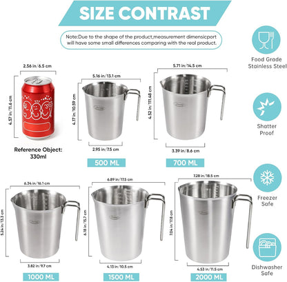 Newness Stainless Steel Measuring Cup, Metal Measuring Cup with Handle (Upgraded, 3 Marking Including Cup/ML/Ounce Scale), 16 Ounces (0.5 Liter, 2 Cup)