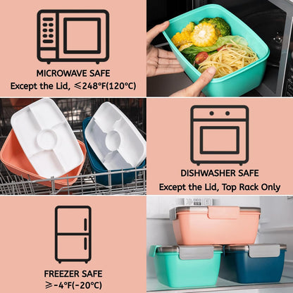 Youeon 3 Pcs 68 Oz Salad Lunch Container with 4 Compartment Tray, Bento Lunch Box with Spoon & Dressing Cup, Leakproof Salad Container for Lunch, Toppings, Snacks, Fruits, BPA-Free