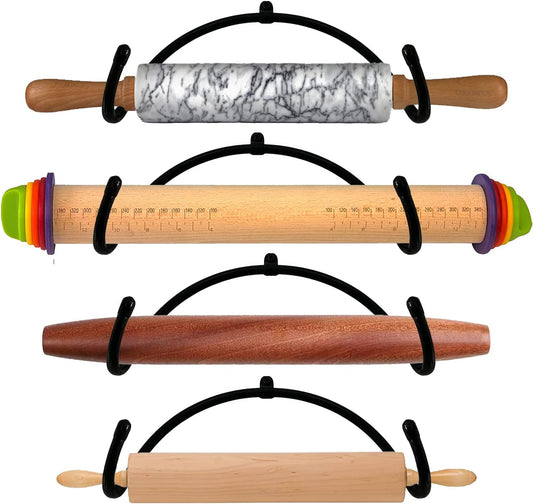 AUXPhome Pack of 4 – Rolling Pin Holder Display Rack Storage Organizers Wall Mount Hooks – Home Decor Kitchen Wall Hanging Multi Purpose Bottle Rack - No Rolling Pin