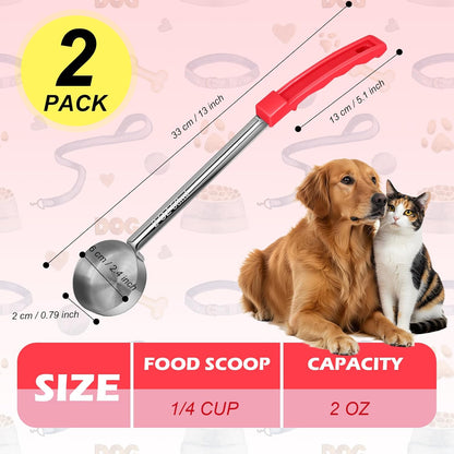 2 Pcs Dog Food Scoop Long Handled Scoops 3/4 Cup Stainless Steel Measuring Cups Portion Control Serving Spoons for Dogs Cats Birds and Rabbits Pet Food Feeding Scoop (3/4 Cup)