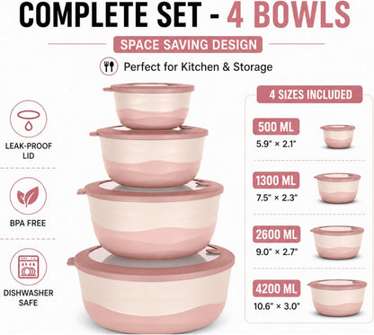 Pera Mixing Bowls with Lids Set, 8 Piece (4 Bowls + 4 Airtight Lids), BPA Free Nesting Kitchen Bowl Set for Mixing & Food Storage, Microwave & Dishwasher Safe (Green)
