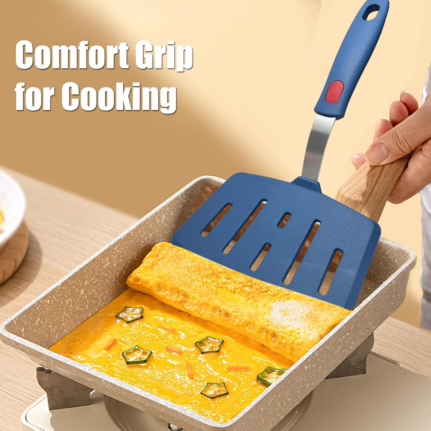 Silicone Spatula Turner Set of 3, Heat Resistant Large Wide Spatula for Pancake, Silicone Fish Spatulas Flipper for Cooking & Non-stick Cookware, BPA Free Rubber Cooking Untensil Set