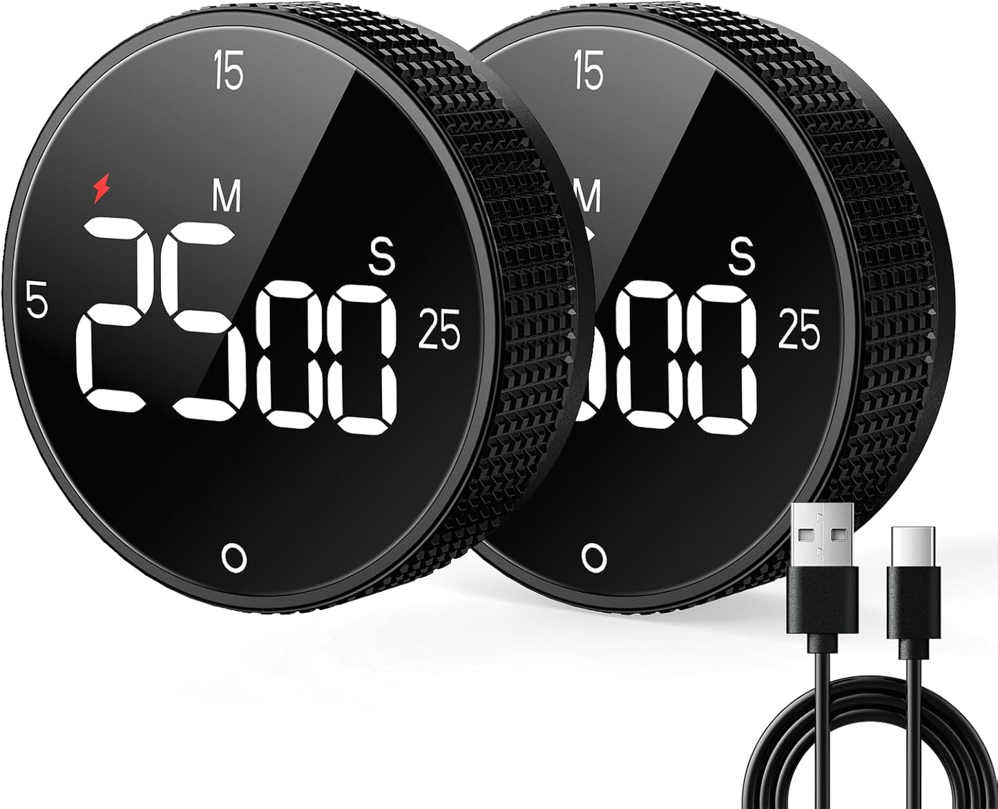 USB Rechargeable Magnetic Kitchen Timer for Cooking, Building 800mAh Battery Large Display Digital Countdown Countup Timer, 3 Preset 5/15/25 Mins Loud Alarm for Baking Grilling Studying
