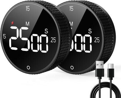USB Rechargeable Magnetic Kitchen Timer for Cooking, Building 800mAh Battery Large Display Digital Countdown Countup Timer, 3 Preset 5/15/25 Mins Loud Alarm for Baking Grilling Studying
