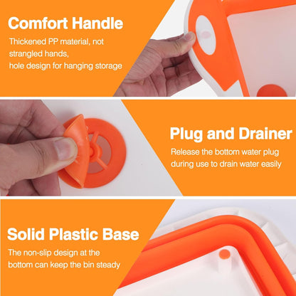 Collapsible BBQ Prep Tub/Cutting Board 10L, Foldable Dish Tub with Colander, Portable Camping Sink, Multifunction Dishing Basin Bucket Wash Tub for Kitchen Fruit Vegetable Picnic (Orange)