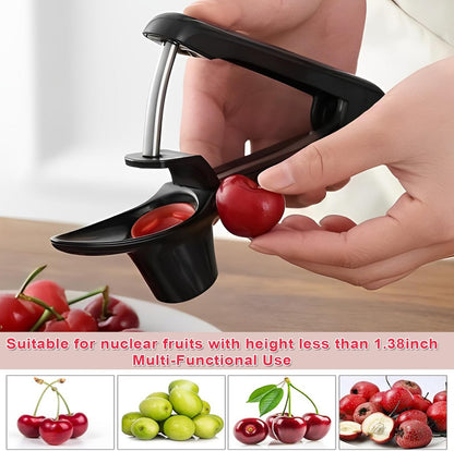 Cherry Pitter Tool, Heavy-Duty Stainless Steel Olive and Cherry Pitters Corer Tool with Space-Saving Lock Design, Multi-Function Cherries Stoner Seed Remover Tool for Making Cherry Jam (Black)