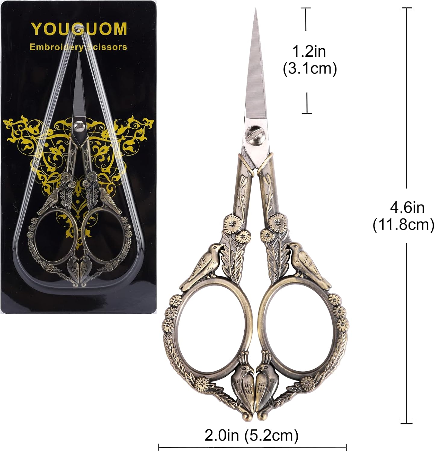 YOUGUOM Sewing Embroidery Scissors, Small Thread Scissor for Craft Artwork Needlework Yarn Knitting Detail Snips, Black Cute Bird Shears