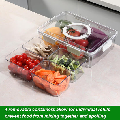 Taiuloo Airtight Fruit Storage Containers for Fridge with Lid & Handle, BPA-Free Snack Box Container with 4 Removable Colanders, Berry Vegetable Fresh Produce Saver, Clear Refrigerator Organizer Bins