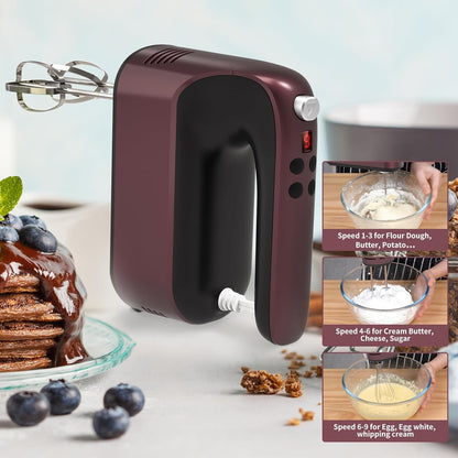 Yomelo 9-Speed Digital Hand Mixer Electric, 400W Powerful DC Motor, Hand Mixer Electric Handheld with Snap-On Storage Case, 5 Stainless Steel Accessories, Beaters, Dough Hooks, Whisk(Ice Blue/Black)