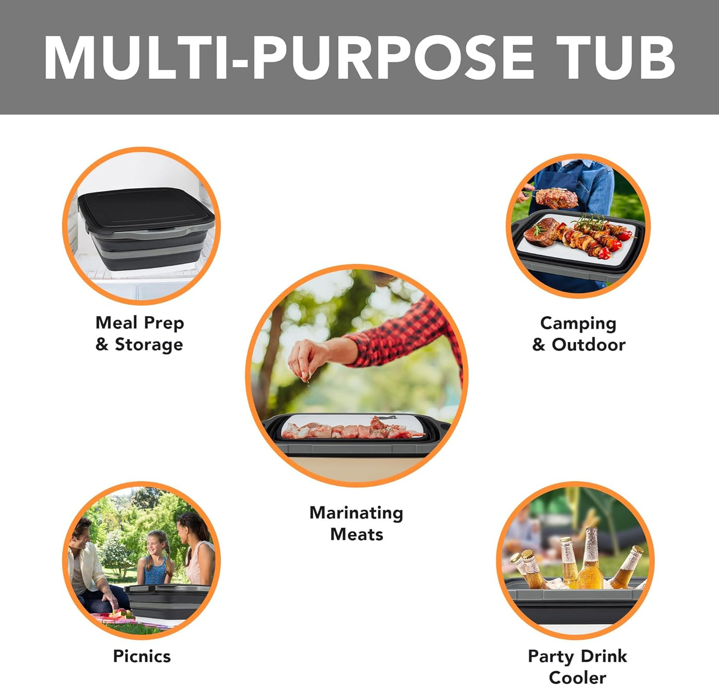 Collapsible Cutting Board(2.11 Gal/8L), BBQ Prep Tub with Locking Lid, Foldable Camping Sink with Colander, Multifunction Dish Basin for Kitchen, Bowl, Vegetable and Fruit, Storage Basket for Picnic
