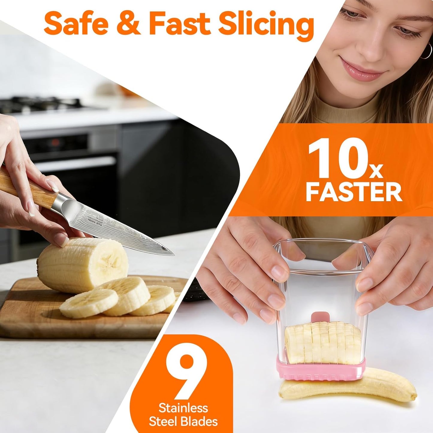 Fruit Slicer Cup for Strawberry, Banana, Hard-Boiled Egg - Detachable Cutter with Push Plate - 304 Stainless Steel Blade - Rapid & Safe Slicing Kitchen Gadget for Quick Meal Prep (Black)