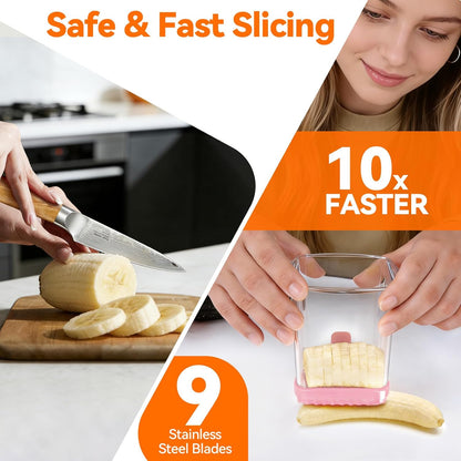 Fruit Slicer Cup for Strawberry, Banana, Hard-Boiled Egg - Detachable Cutter with Push Plate - 304 Stainless Steel Blade - Rapid & Safe Slicing Kitchen Gadget for Quick Meal Prep (Black)