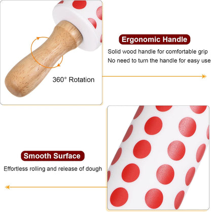 HARFINGTON Silicone Rolling Pins for Baking 12.2 Inch Non-Stick Silicone Surface Wooden Handle Rolling Pin Small Roller Playdough Rolling Pins for Fondant Kitchen Dough Pizza, Green
