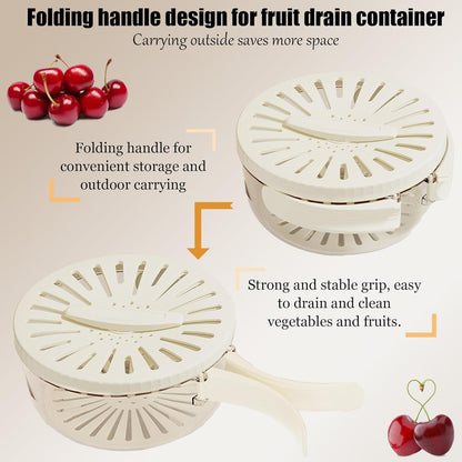 2026 New Draining Basket with Lid, Fruit Drainer Container with Handle, 2 in 1 Multi-function Drain Basket, For Rinsing Straining Vegetable Washing Fruit Portable Storage Container (Brown)