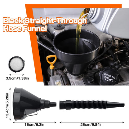 10Pcs Funnels for Automotive Use,Automotive Funnels Set,Wide Mouth Fuel Funnel, Plastic Long Neck Oil Funnel,Flexible Oil Funnel Kit with Spout and Filter for Filling Coolant, Engine Oil, Gasoline