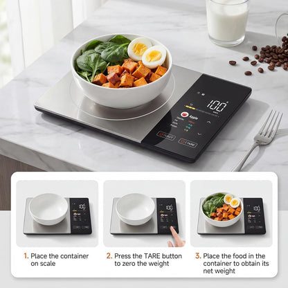 TFT Dual Display Smart Nutrition Scale with App, Tracks Calories, Fat, Carbs & Protein, 1g Precision, 5kg/11lb, 50 Foods 24 Nutrients, for Meal Prep, Keto & Healthy Diet