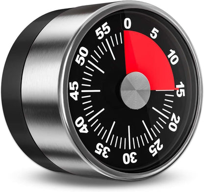 Kitchen Magnetic Visual Cooking Mechanical Timer with Loud Alarm, No Batteries Required, Stainless Steel, Countdown 60 Minute Wind Up Timer for Study, Chef, Teacher, Office (White)