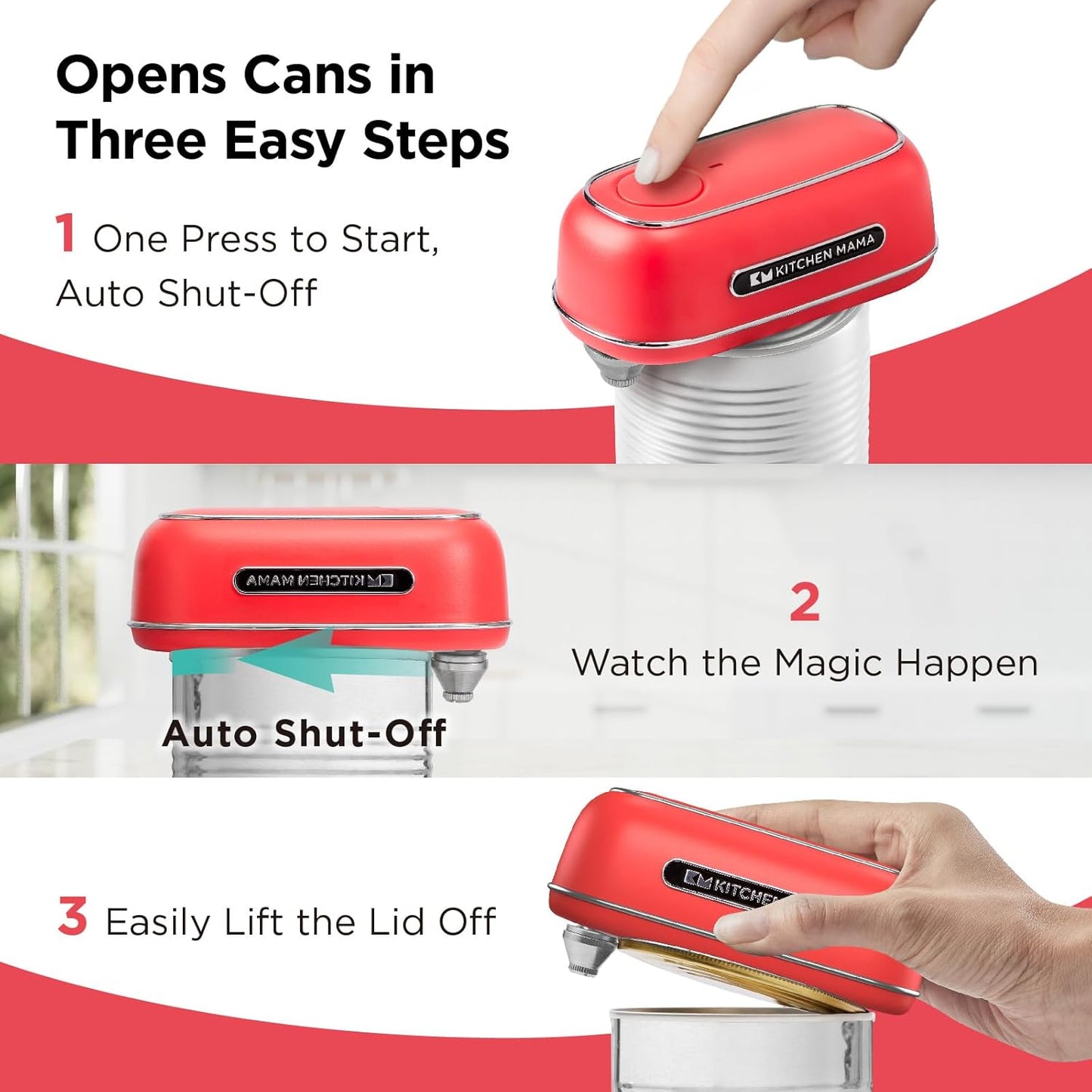 Kitchen Mama Orbit One Rechargeable Electric Can Opener: Hands-free, USB-C Charging, Automatic Stop, Smooth Edge, Safety, Blade for Large Cans, Heavy Duty, Soda and Pop Can, with Storage Box (White)
