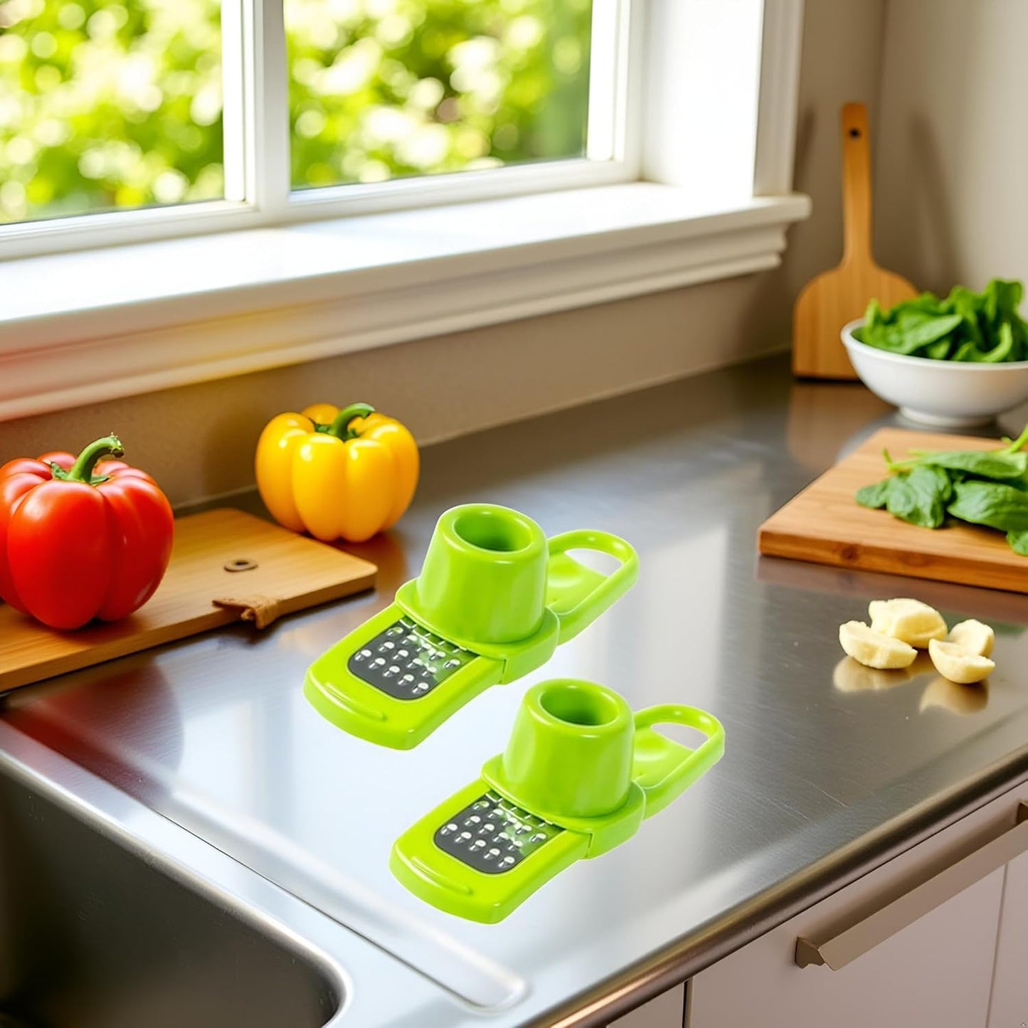 2Pcs Green Multifunction Ginger Grater Tool Mini Grater Nutmeg Grinder Garlic, Kitchen Manual Fruit Vegetable Nuts Chopper Grinder Garlic Presses Kitchen Utensils and Gadgets