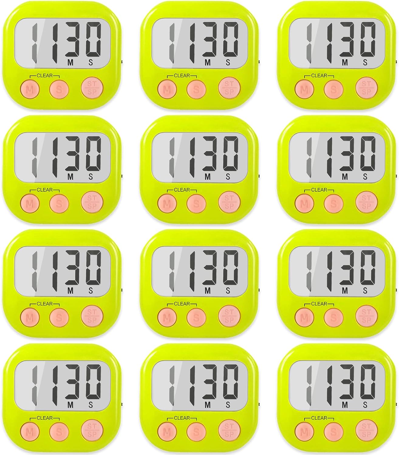 2 Pack Digital Kitchen Timer for Cooking Big Digits Loud Alarm Magnetic Backing Stand Cooking Timers for Baking White