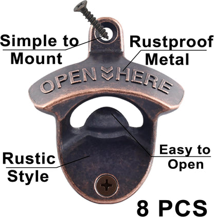 Vintage Copper Bottle Cap Opener Wall Mount, Retro Beer Bottle Opener with Screws for Homes Kitchen (Pack of 2)