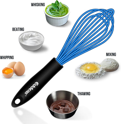 Whisks For Cooking - 500 °F Heat Resistant Silicone Whisk, Heavy Duty 7",9"&11inch Non-Scratch Balloon Kitchen Wisk tool Set, for cooking Wisking, Blending, Beating, Stirring, 3 Piece Black