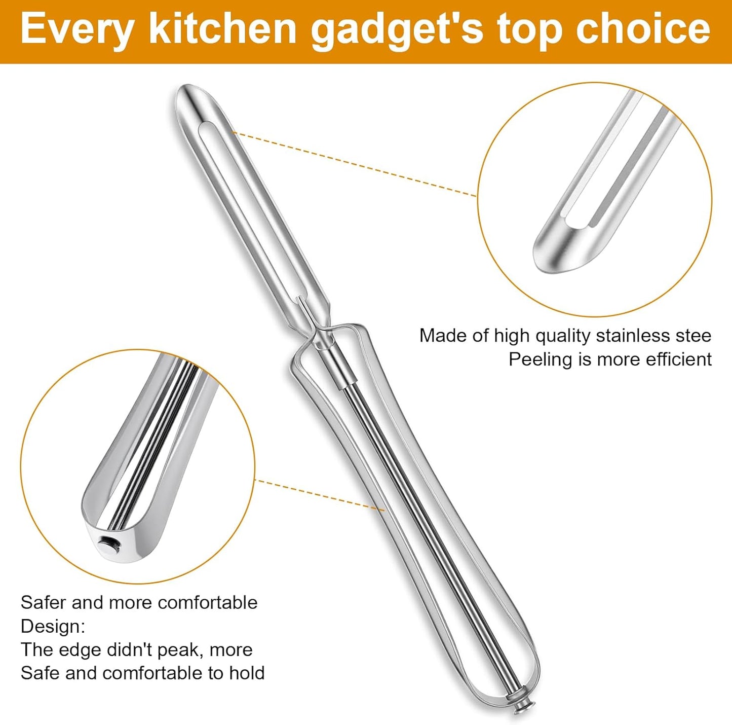3-Pack Swivel Vegetable Peelers – Ergonomic Potato Peeler with Sharp Stainless Steel Blade, Dishwasher Safe Kitchen Gadgets for Carrot, Apple, Cucumber & More – Comfort Grip Design