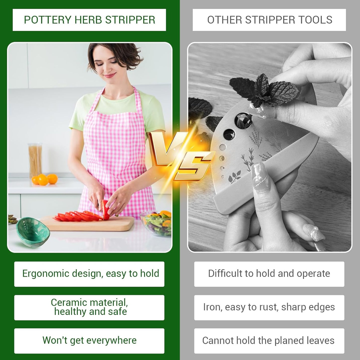 Pottery Herb Stripper Bowl, Herb Stripper Tool, Kitchen Herb Stripping Tool with Various Hole Sizes for Leaf Removal, Herb Stripping Bowl for Kale, Thyme, Basil, Rosemary Stripper (Celadon Glaze)