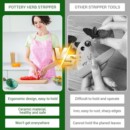 Pottery Herb Stripper Bowl, Herb Stripper Tool, Kitchen Herb Stripping Tool with Various Hole Sizes for Leaf Removal, Herb Stripping Bowl for Kale, Thyme, Basil, Rosemary Stripper (Celadon Glaze)