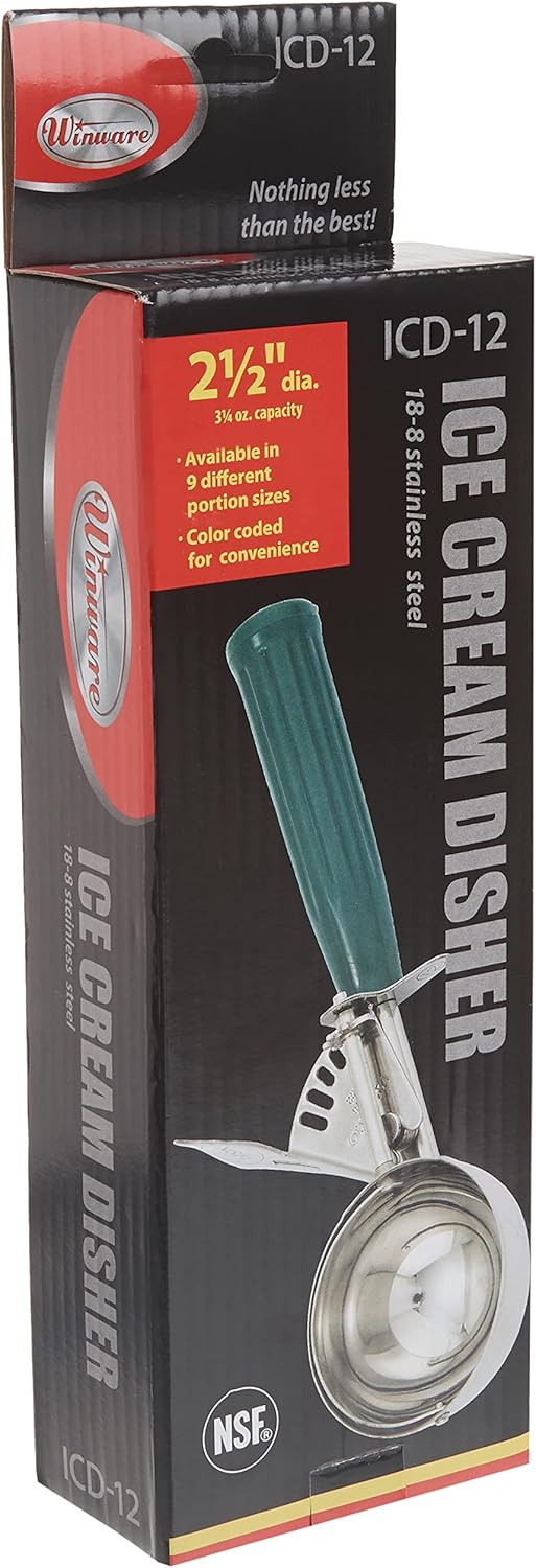 Winco Ice Cream Disher, Size 12, Plastic Hdl, Green