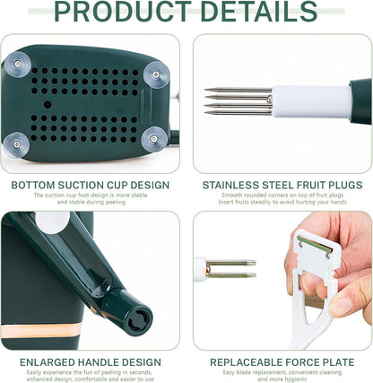 Manual Hand Crank Apple Peeler, Corer and Slicer – Suction Non Slip Counter Grips - Stainless Steel Blades – Peels, Cores and Cuts in Seconds for Home Kitchen Quick Applesauce Pie Making (Light green)
