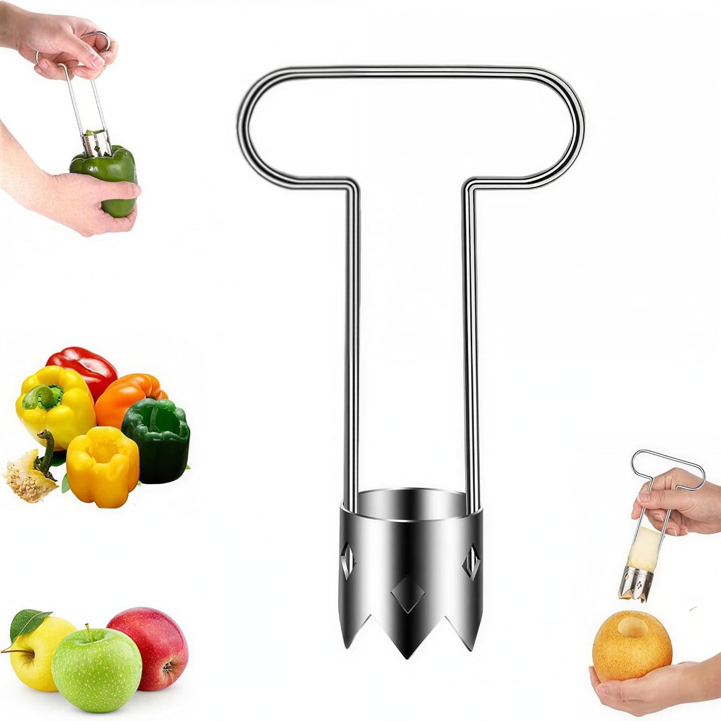 Pepper Corer Seed Remover Tool, 2026 Upgraded Stainless Steel Fruite Corer, Reusable Washable Fruite Cutter Pepper Seed Remover, For Vegetables Fruit Kitchen Gadget (A1)