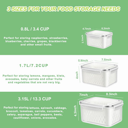 TBMAXS 5 Pack Fruit Storage Containers for Fridge Food Container with Colander Airtight BPA Free Plastic Berry Keeper Produce Vegetable Saver Bins Keep Fresh