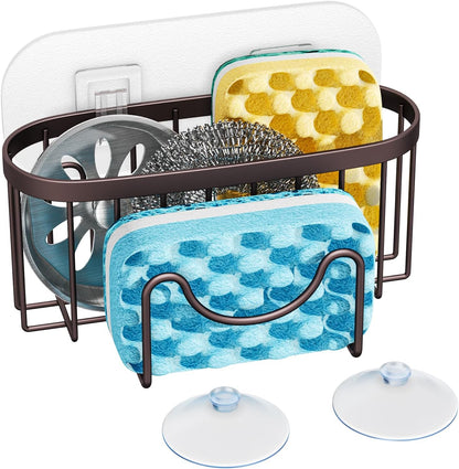 HapiRm Multifunctional Sponge Holder with Unique M-Shaped, 2 Installation Methods Kitchen Sink Caddy Organizer, Rustproof Stainless Steel Kitchen Organizers and Storage Essentials - Black