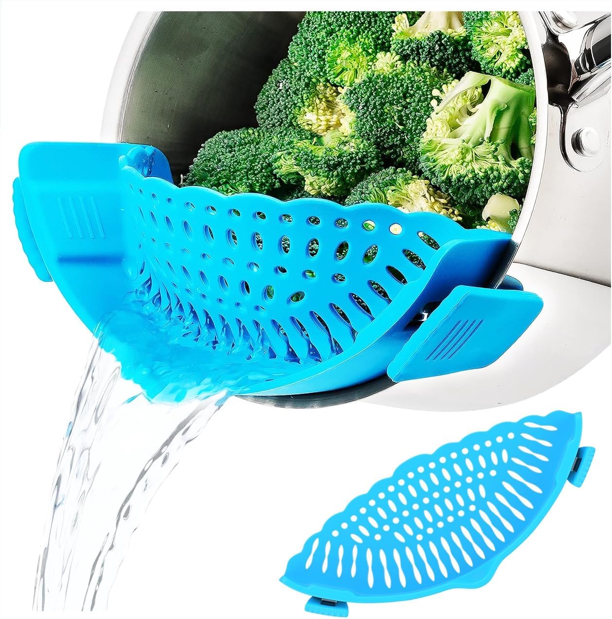 Silicone Pasta Strainer Insert - Clip On for Pots & Pans - Easy Pasta Draining
