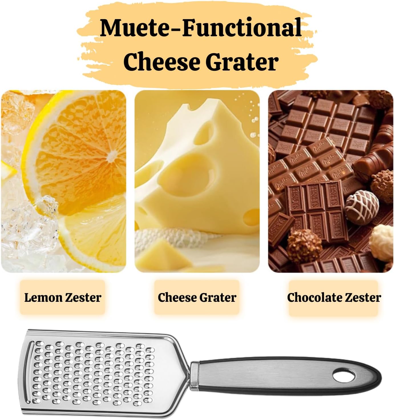 Kitchen Professional Zester & Cheese Grater Stainless Steel Handheld, Metal Lemon Zester Grater With Handle For Cheese, Chocolate, Spices,Garlic,Nutmeg