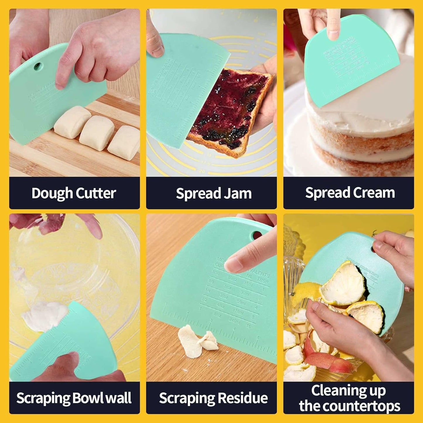 YGDZ Dough Scraper Chopper 2 Pcs, Stainless Steel Dough Cutter With Grip, Plastic Bench Scraper with Measuring Scale, Multipurpose Pizza Cutter, Pastry, Food Scraper for Baking, Dough, Bread, Cake
