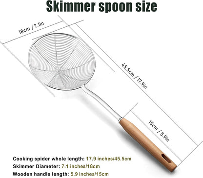 IQCWOOD Spider Strainer Skimmer with Wood Handle - 5.5 Inch Fryer Scoop for Cooking and Frying, Kitchen Utensils Pasta Strainer Spoon