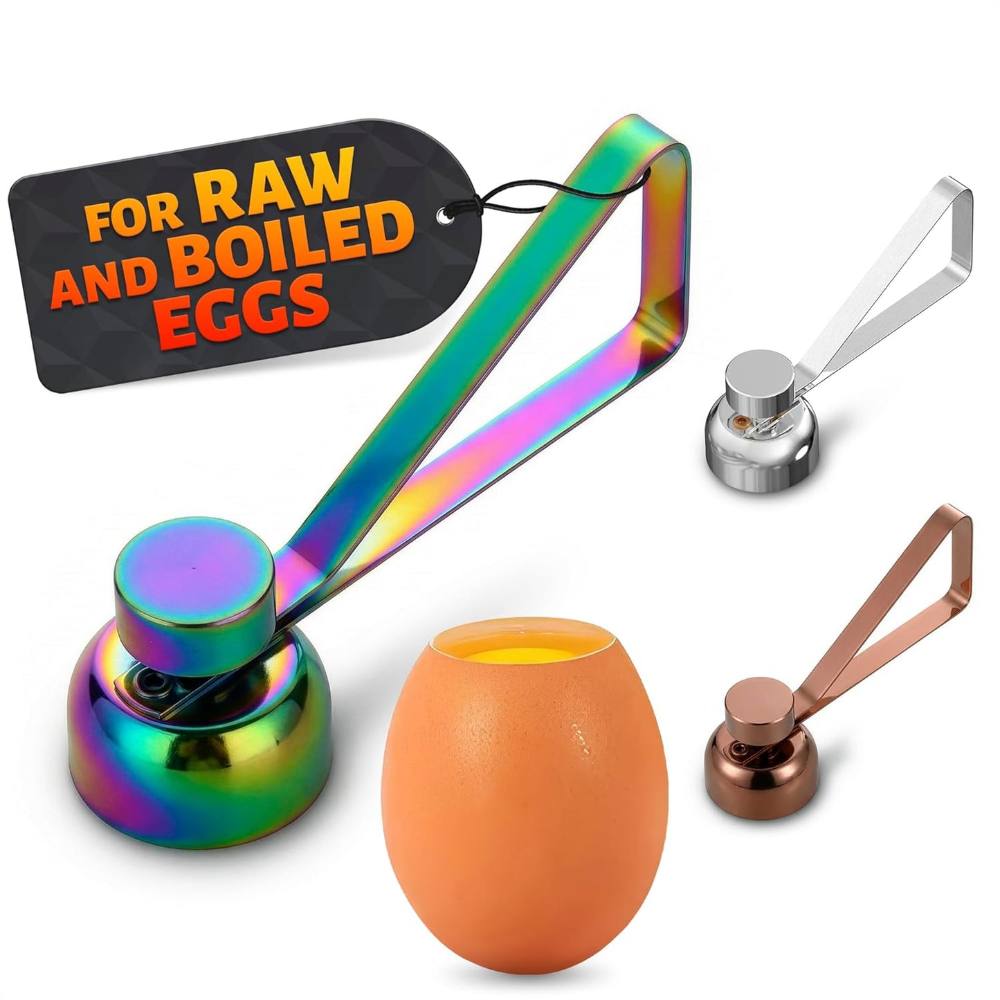 Egg Cracker Tool for Raw Eggs — Egg Shell Opener for Soft-Boiled Shell Tops, Stainless Steel Topper with Ergonomic Adjustable Effort — Clean Cut Design for Breakfast Prep, Custards, & Baking (Silver)