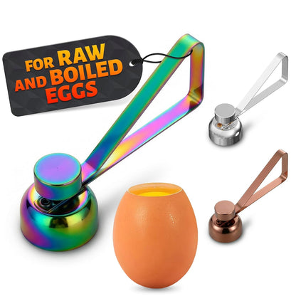 Egg Cracker Tool for Raw Eggs — Egg Shell Opener for Soft-Boiled Shell Tops, Stainless Steel Topper with Ergonomic Adjustable Effort — Clean Cut Design for Breakfast Prep, Custards, & Baking (Silver)