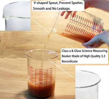 High Borosilicate Glass Measuring Cup-V-Shaped Spout，Glass Measuring Beaker for Kitchen or Restaurant, Easy to Read, 60 ML (2 Oz)-Pack of 2