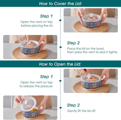 vancasso Serving Bowls with Lids Set of 4, Ceramic Nesting Mixing Bowls for Food Storage, Prep and Stackable, Dishwasher & Microwave Safe Gift Set, 60/36/20/10 OZ, Series SIMI