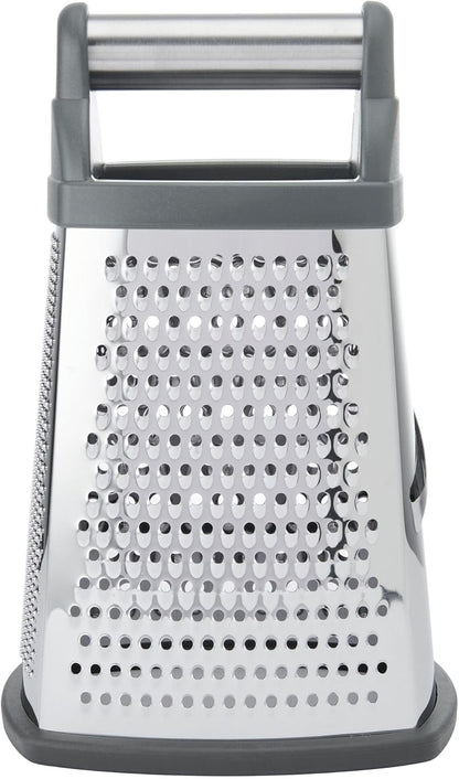 KitchenAid Gourmet 4-Sided Stainless Steel Box Grater for Fine, Medium and Coarse Grate, and Slicing, Detachable 3 Cup Storage Container and Measurment Markings, Dishwasher Safe, 10 inches tall, Black