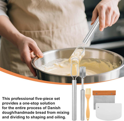 Danish Dough Whisk for Sourdough Starter, 30cm/12in Stainless Steel Dutch Bread Whisk & Dough Hook Mixer Tool Reaches Jar Bottom for Pizza Cooking Baking Dishwasher Safe