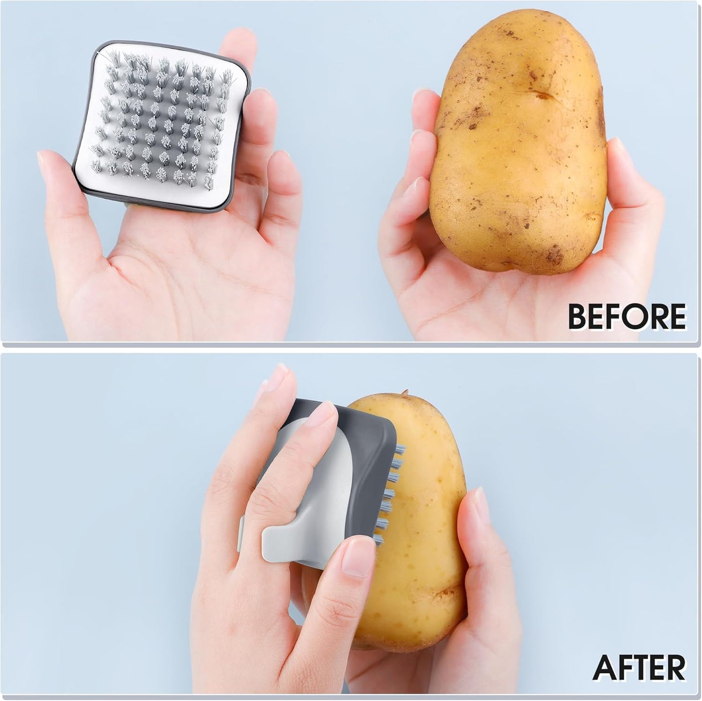 Aodaer 4 Pieces Vegetable Brush Potato Scrubber Brush Silicone Hard and Soft Side Fruit Cleaning Tools for Delicate or Tough-Skinned Vegetables