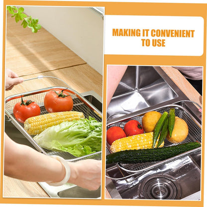 Kichvoe Extendable Stainless Steel Sink Drain Basket Retractable Kitchen Strainer for Food Vegetables and Utensils Large Capacity Reusable Drainer with Drainage Fits Various Sink