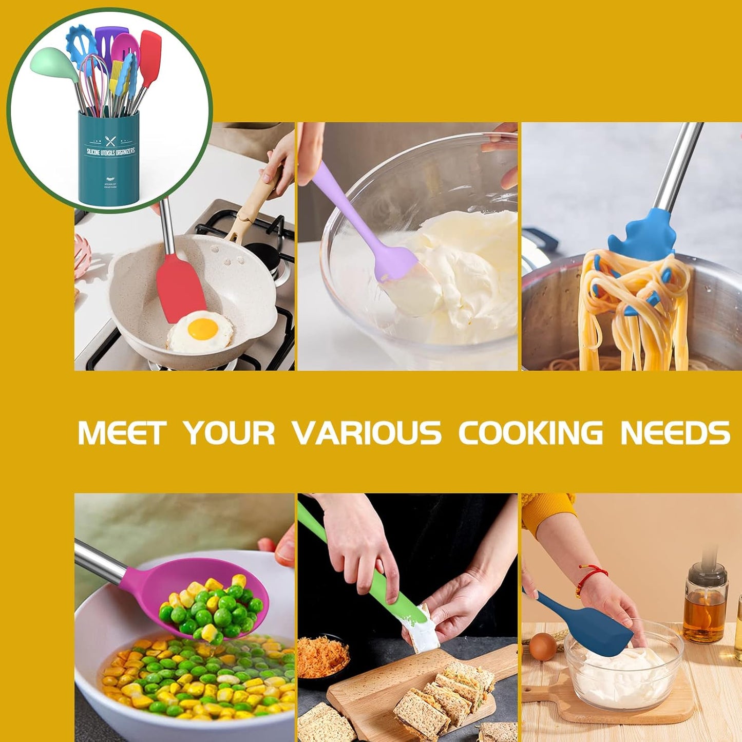 Silicone Cooking Utensil Set, Umite Chef 15pcs Silicone Cooking Kitchen Utensils Set, Non-stick - Best Kitchen Cookware with Stainless Steel Handle - Black Kitchen Utensils