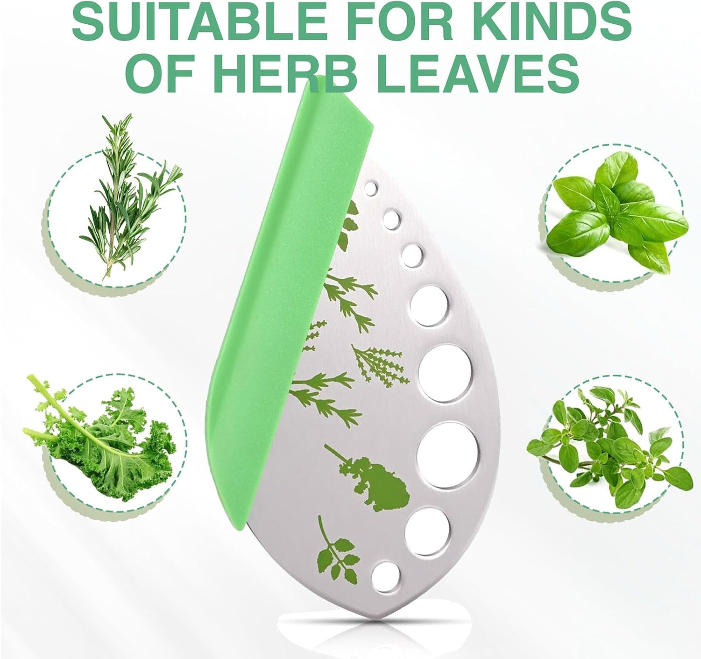 9 Holes Herb Leaf Stripper and Herb Cutter 2 in 1, Stainless Steel Fresh Herb Leaf Cilantro Chopper Stripping Tool